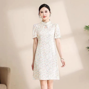 Chinese-style Floral Stand Collar Dress