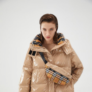 Plaid Shiny Faux Fur Collar Down Jacket