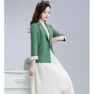 Green Blazer Collar & Polka Dot Skirt Set