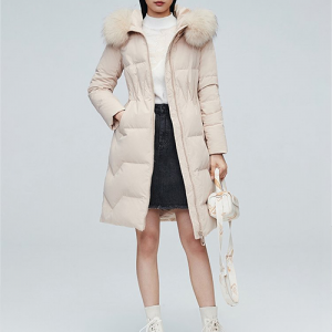 Long Warm Down Jacket with Faux Fur Decoration